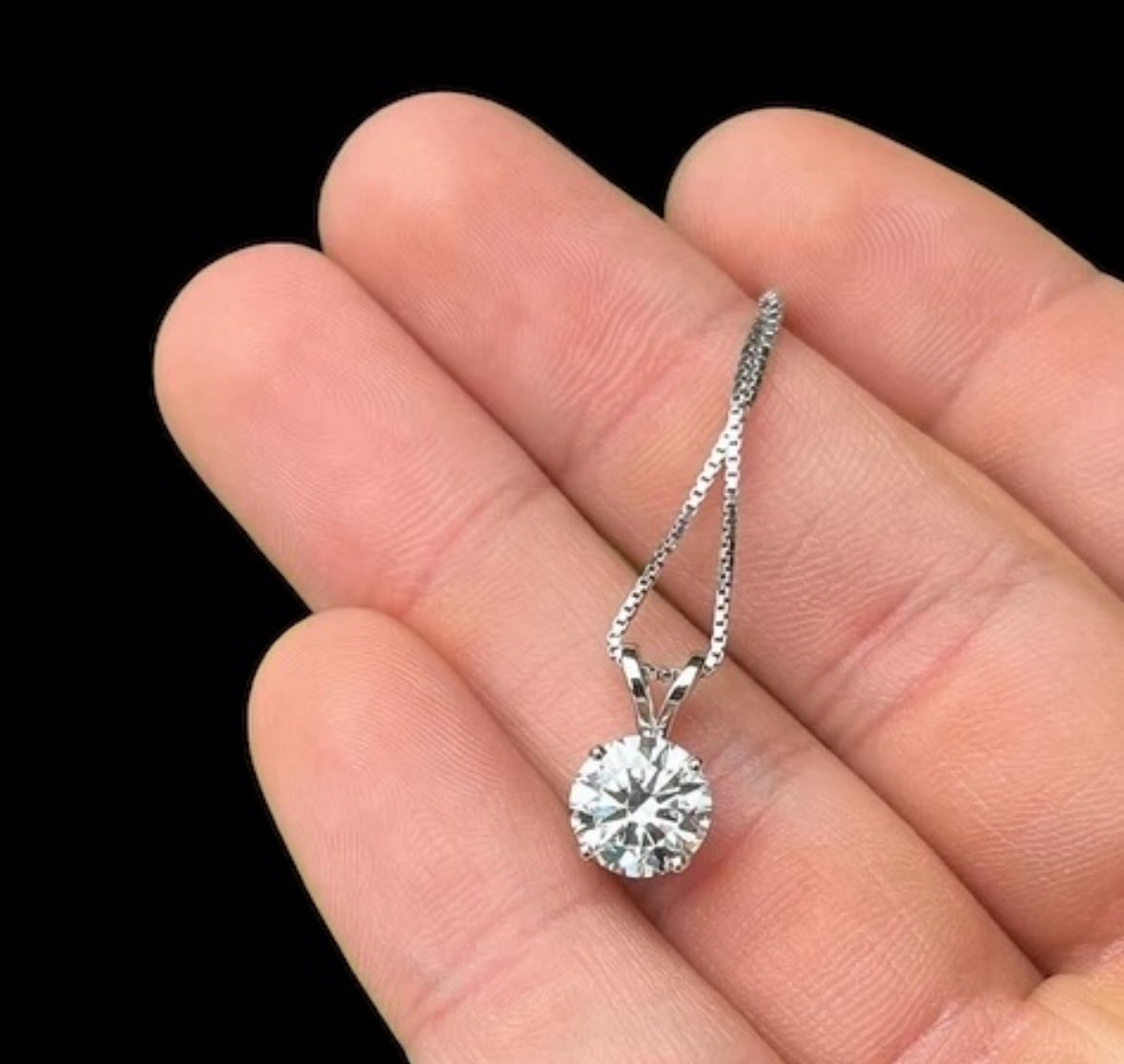 2 Ct Round Cut VVS1/D Certified Moissanite 14k White Gold Pendant 18" Box Chain