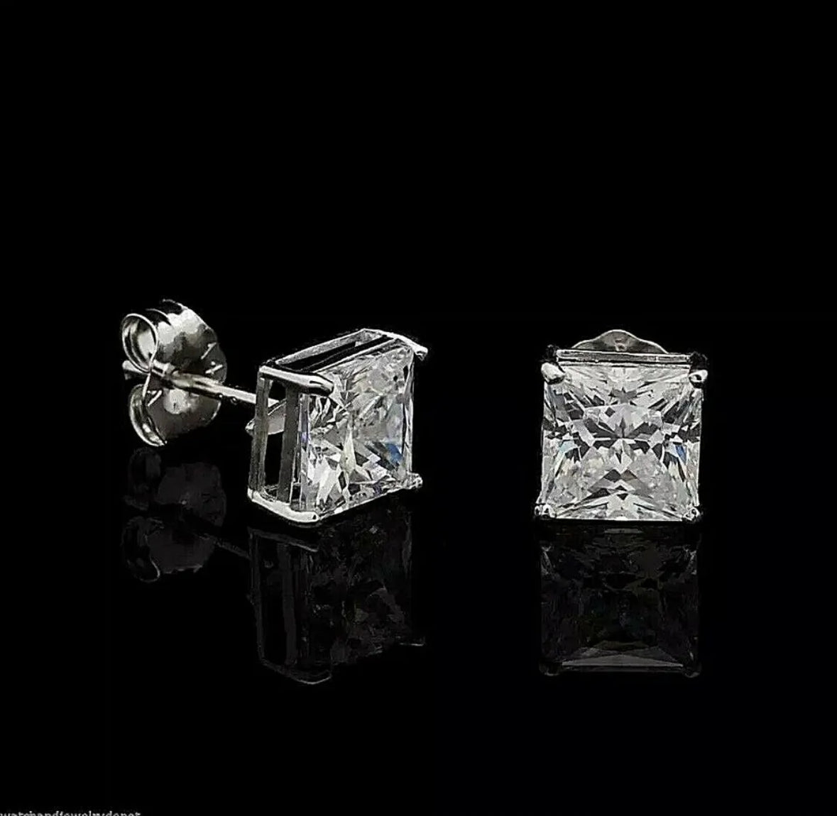 1.00 Carat Princess Cut VVS1/D Lab Created Stud Earrings 6mm 14K White Gold Value $395