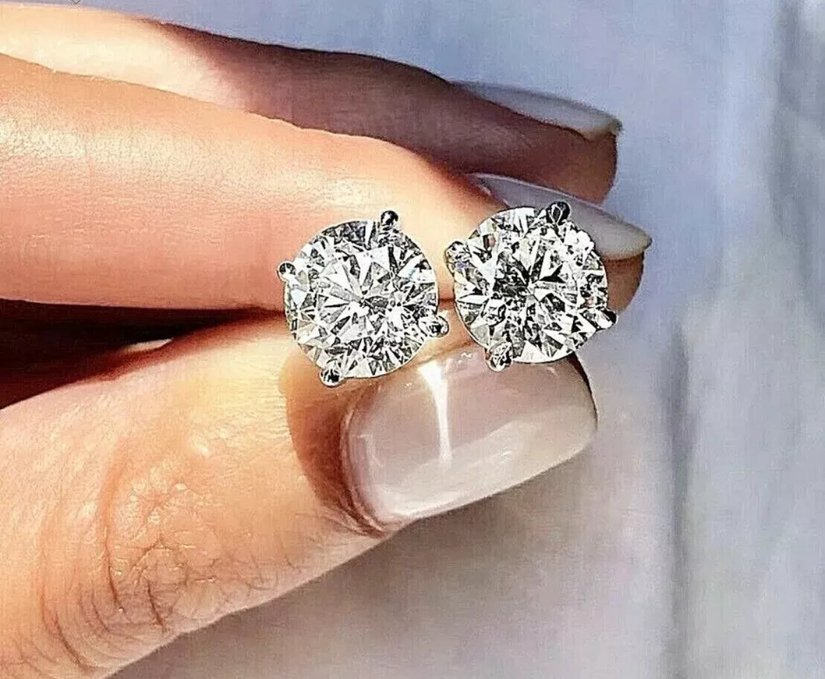 4 Ct Tw Round Cut Lab Created VVS1/D Stud Earrings 14K White Gold Push Back 8mm