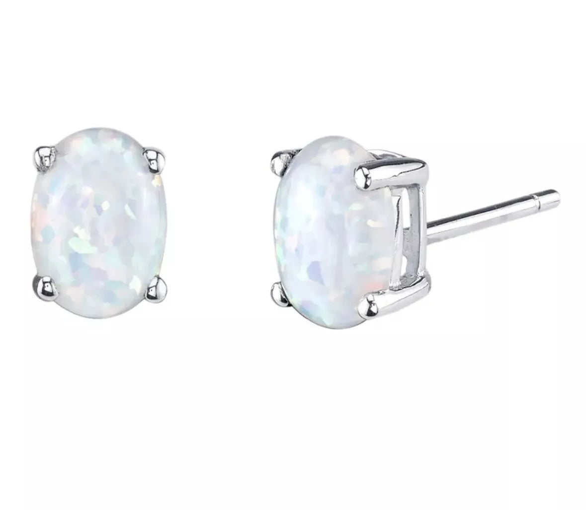 2.00 Ct Oval Sharpe Natural Opal Stud Earrings 14K White Gold 6mm Push Back Top Quality