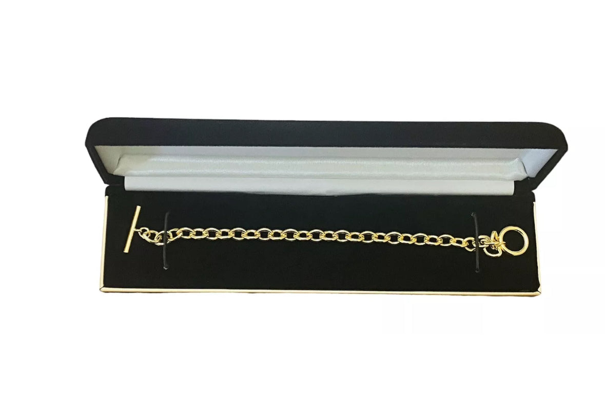 18k Yellow Gold Plated Toggle 7” Long 6mm Width Bracelet Top Quality Value $595