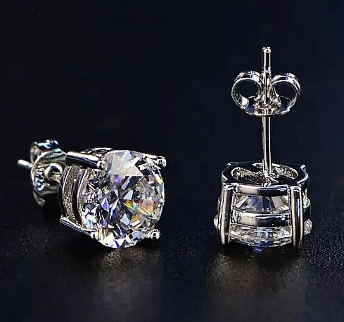 4.00 Ct Round Cut VVS1/D Lab Created Solitaire Stud Earrings 14k White Gold 8mm Push Back