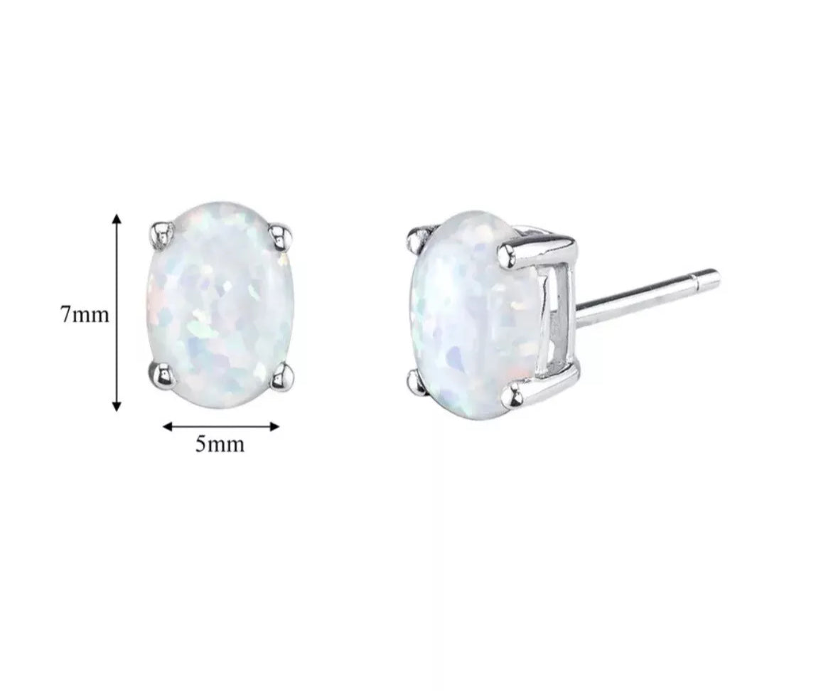 2.00 Ct Oval Sharpe Natural Opal Stud Earrings 14K White Gold 6mm Push Back Top Quality