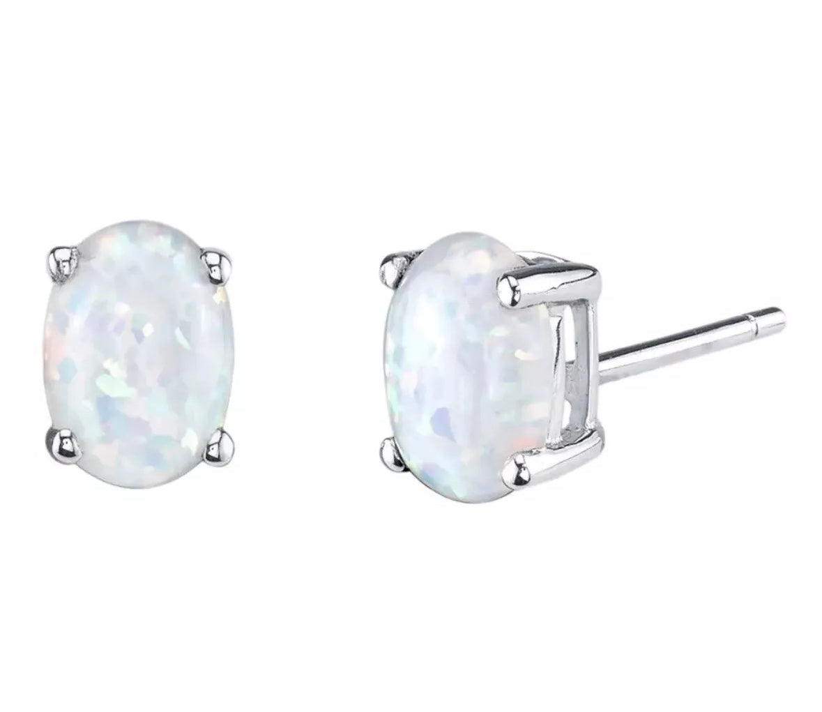 2.00 Ct Oval Sharpe Natural Opal Stud Earrings 14K White Gold 6mm Push Back Top Quality