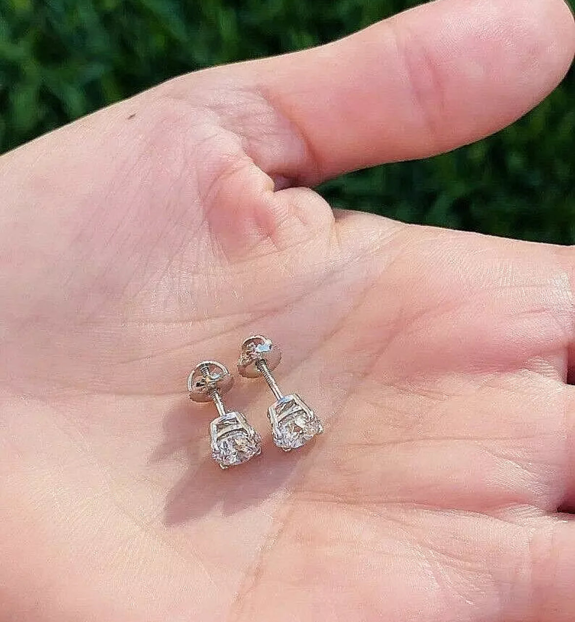 4.00 Ct Round Cut VVS1/D Lab Created Stud Earrings 14k White Gold 8mm Screw Back