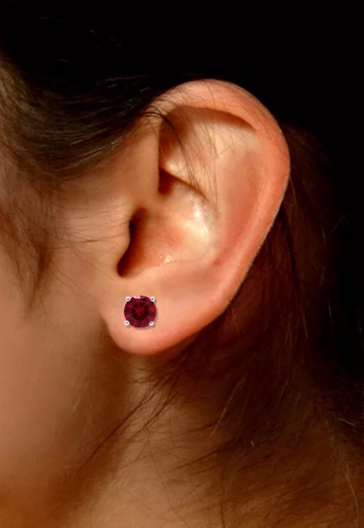 4.00 CT LAB CREATED RED RUBY STUD EARRINGS 14K WHITE GOLD ROUND CUT 7MM PUSH BACK