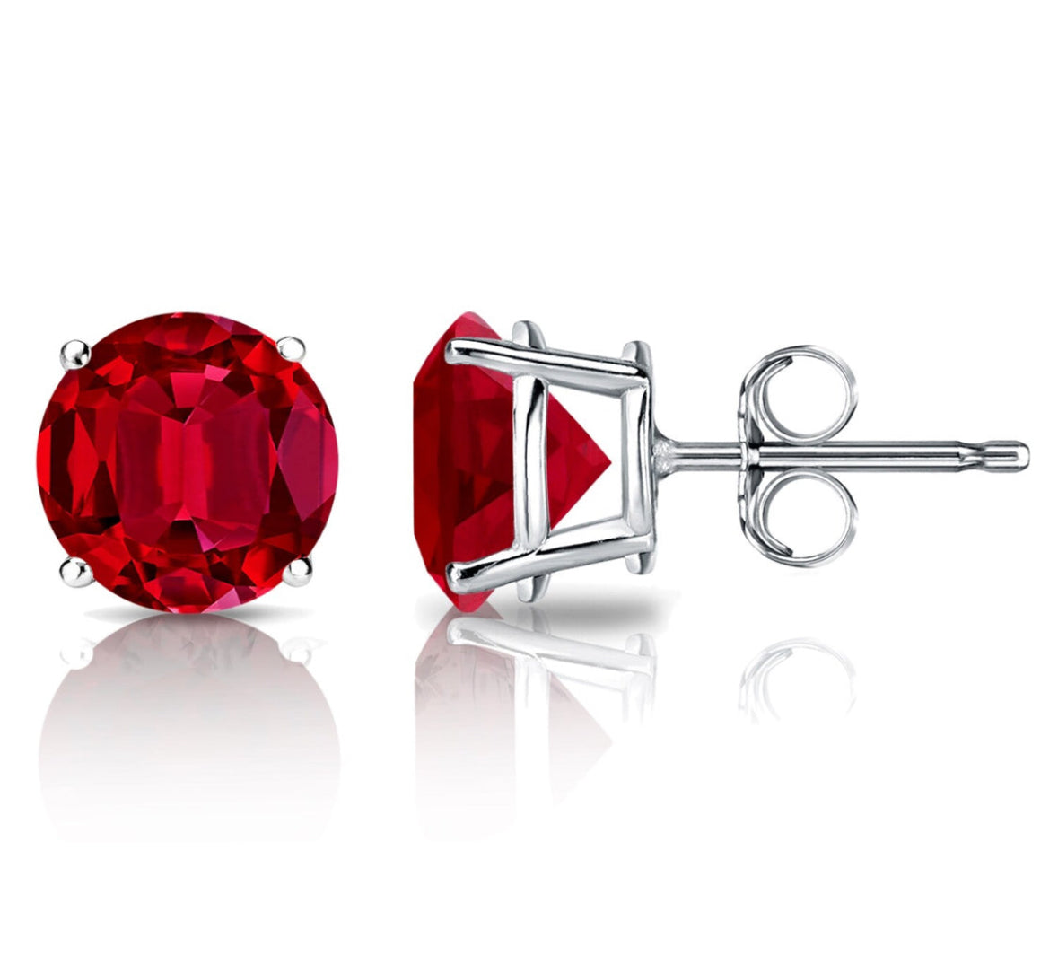 4.00 CT LAB CREATED RED RUBY STUD EARRINGS 14K WHITE GOLD ROUND CUT 7MM PUSH BACK