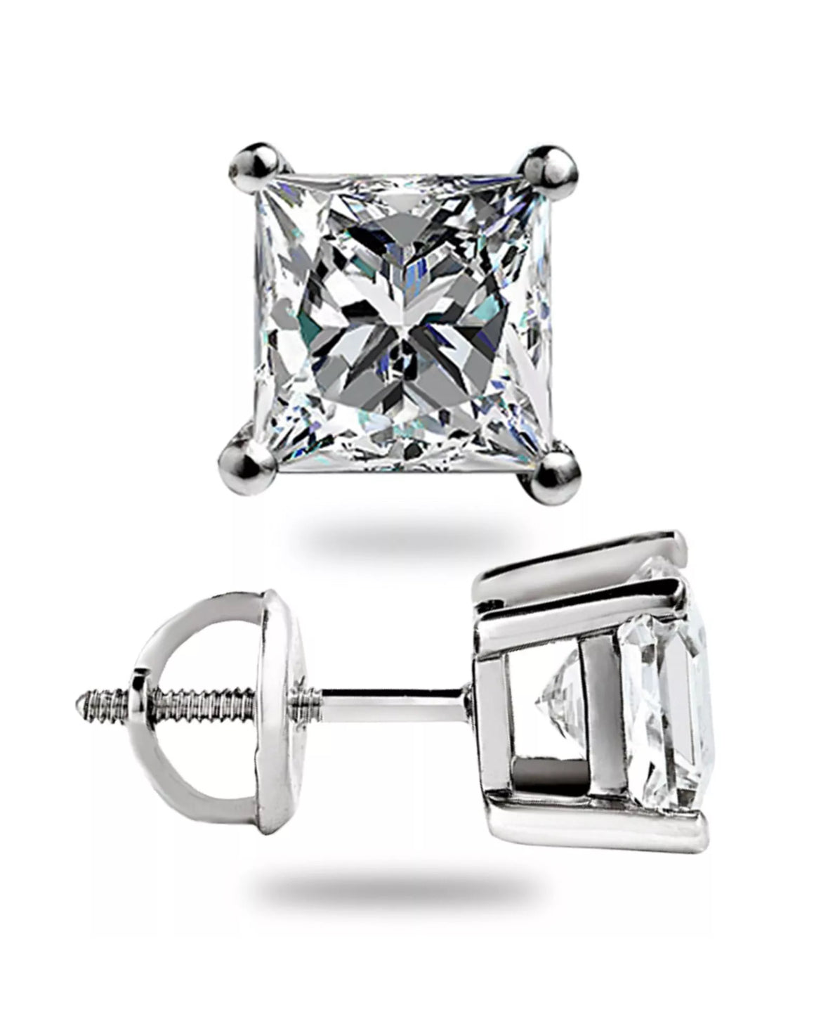 3 Ct Princess Cut FL/D GRA Moissanite Stud Earrings 14K Solid White Gold 6.5mm