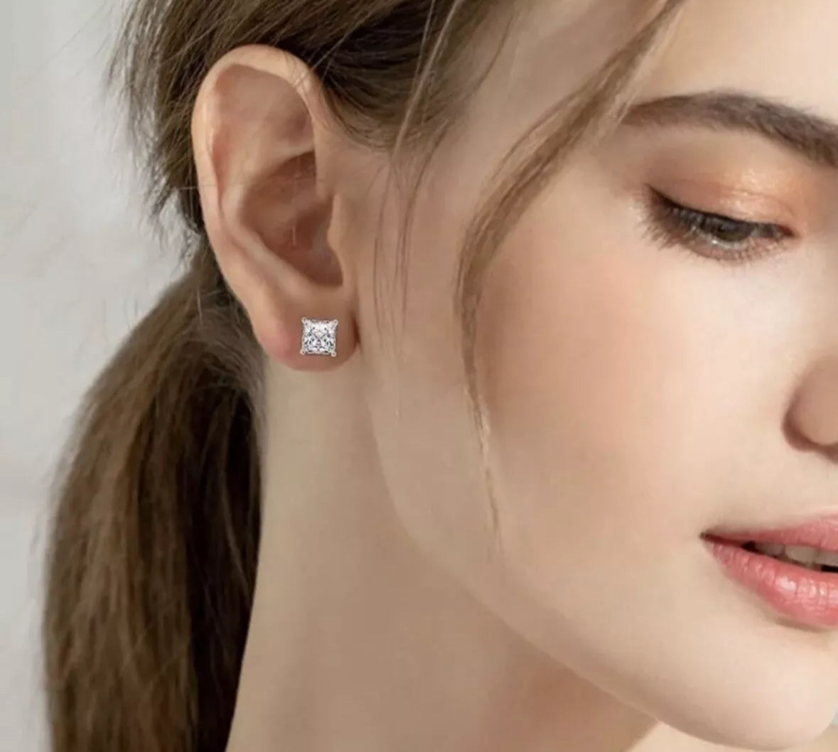 3 Ct Princess Cut FL/D GRA Moissanite Stud Earrings 14K Solid White Gold 6.5mm