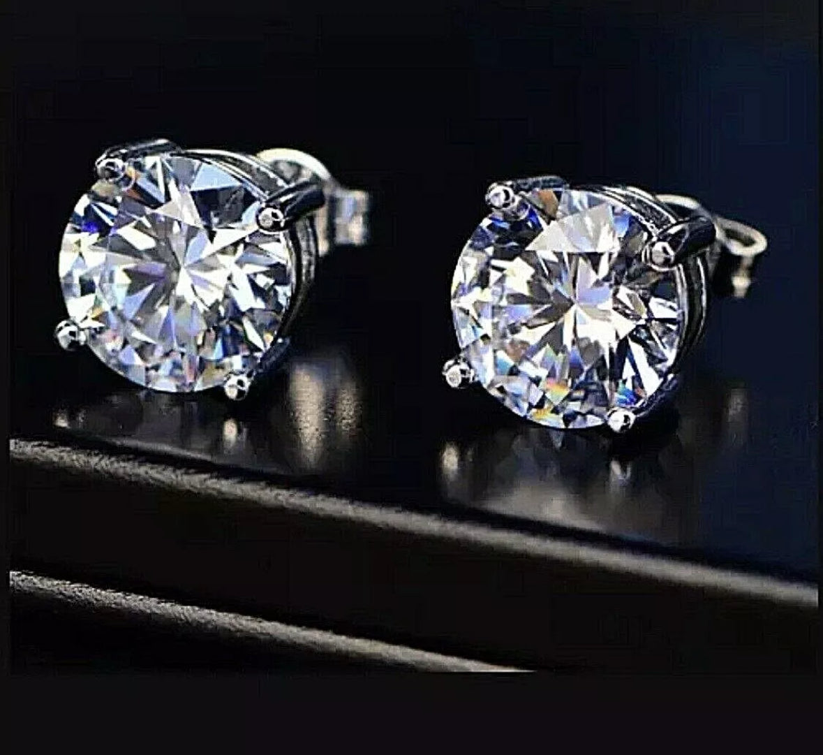 4.00 Ct Round Cut VVS1/D Lab Created Solitaire Stud Earrings 14k White Gold 8mm Push Back