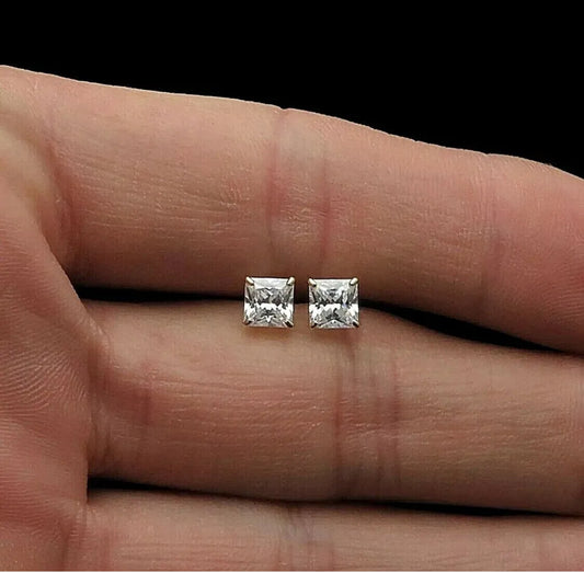 1.00 Carat Princess Cut VVS1/D Lab Created Stud Earrings 6mm 14K White Gold Value $395