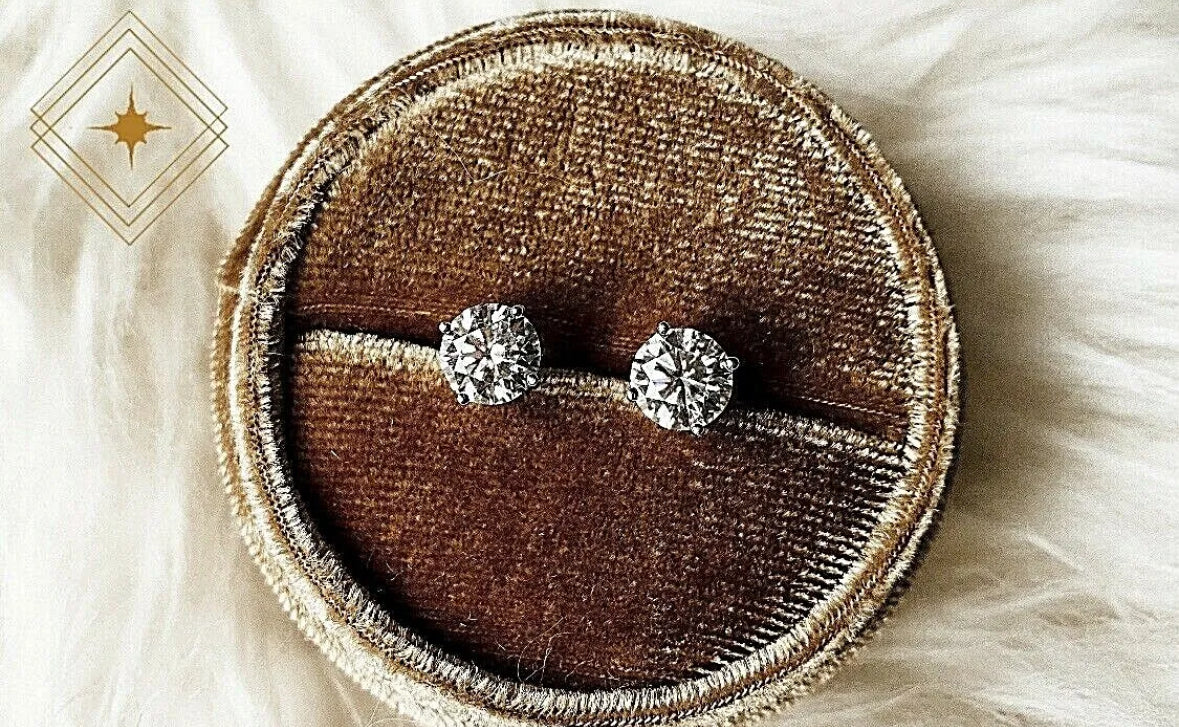 4 Ct Tw Round Cut Lab Created VVS1/D Stud Earrings 14K White Gold Push Back 8mm