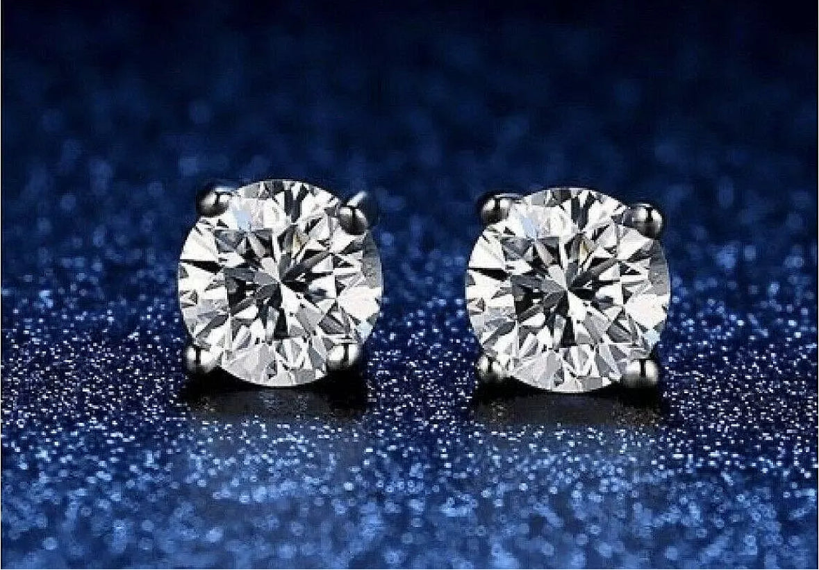 4 Ct Tw Round Cut Lab Created VVS1/D Stud Earrings 14K White Gold Push Back 8mm
