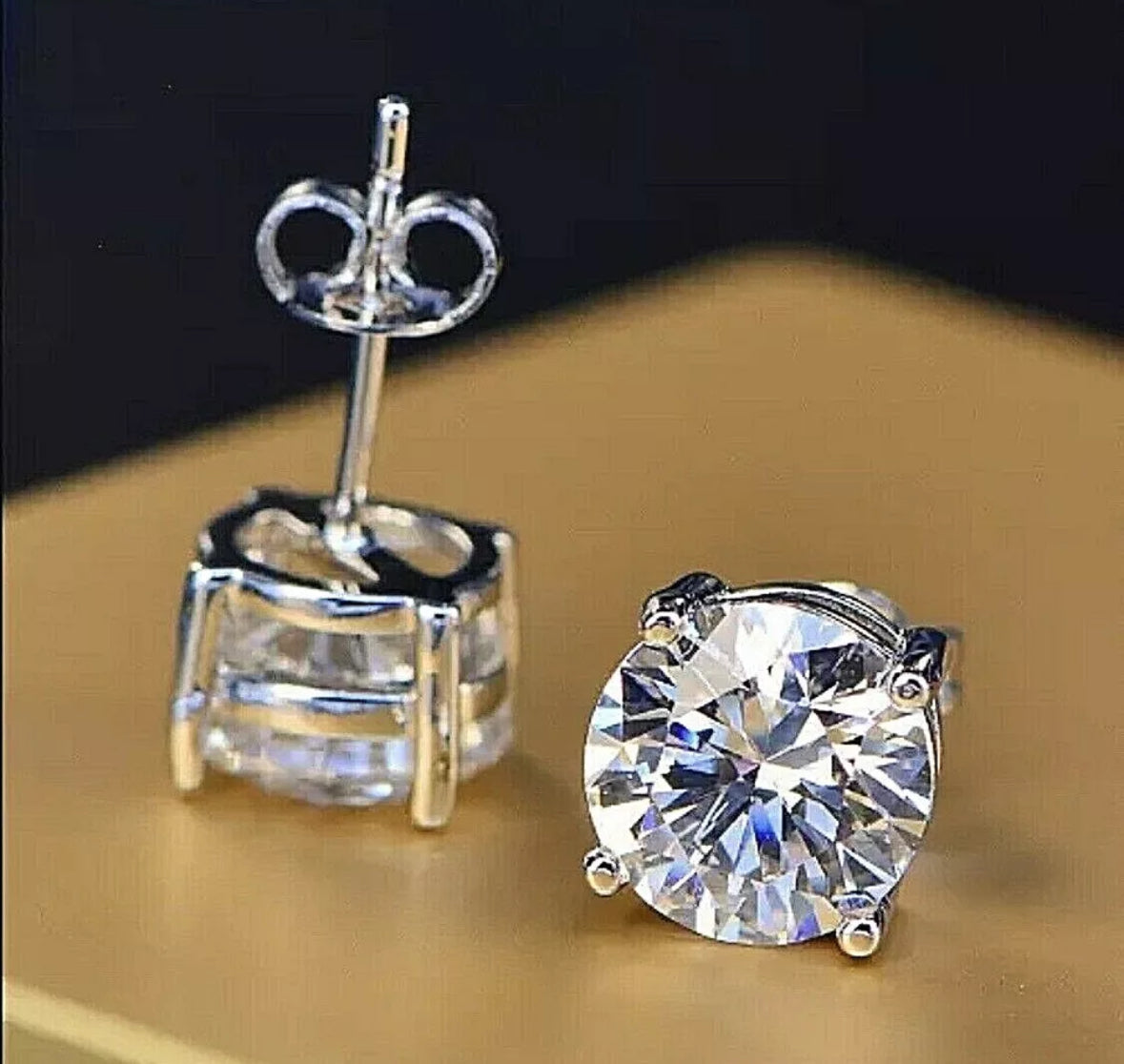 4.00 Ct Round Cut VVS1/D Lab Created Solitaire Stud Earrings 14k White Gold 8mm Push Back