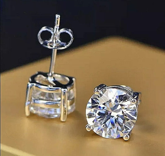 4.00 Ct Round Cut VVS1/D Lab Created Solitaire Stud Earrings 14k White Gold 8mm Push Back