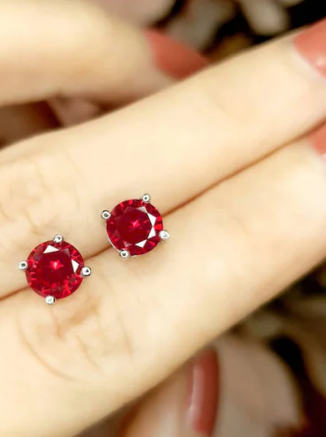 4.00 CT LAB CREATED RED RUBY STUD EARRINGS 14K WHITE GOLD ROUND CUT 7MM PUSH BACK
