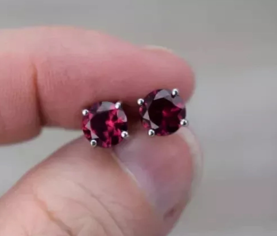 4.00 CT LAB CREATED RED RUBY STUD EARRINGS 14K WHITE GOLD ROUND CUT 7MM PUSH BACK