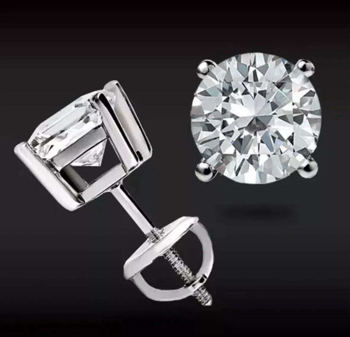 8 Ct Round Cut VVS1/D GRA Certified Moissanite Stud Earrings 14k White Gold 10mm
