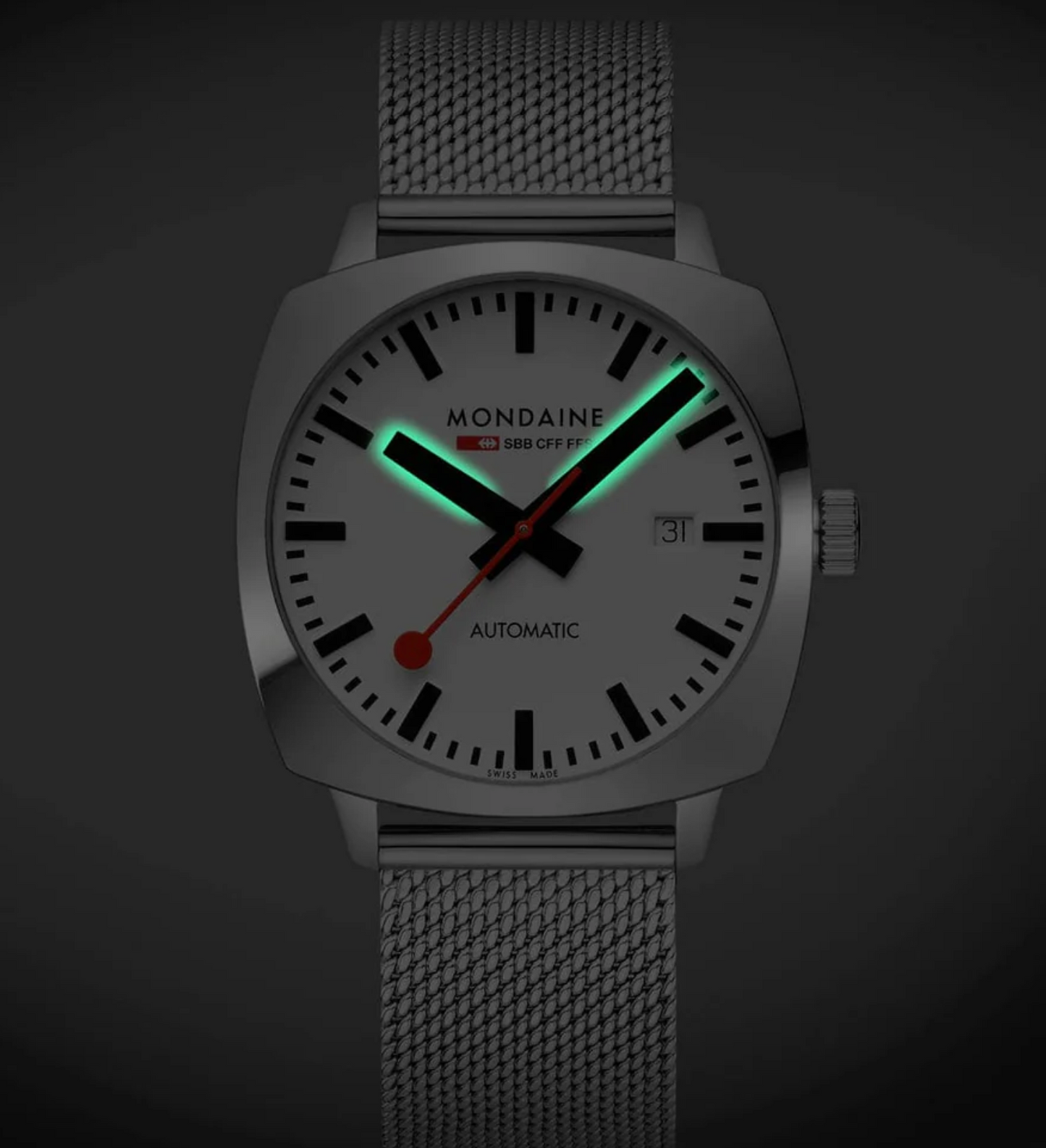 Share Mondaine MSL.3961B.SM Mens Swiss Watch Cushion Automatic 39mm Sapphire Crystal