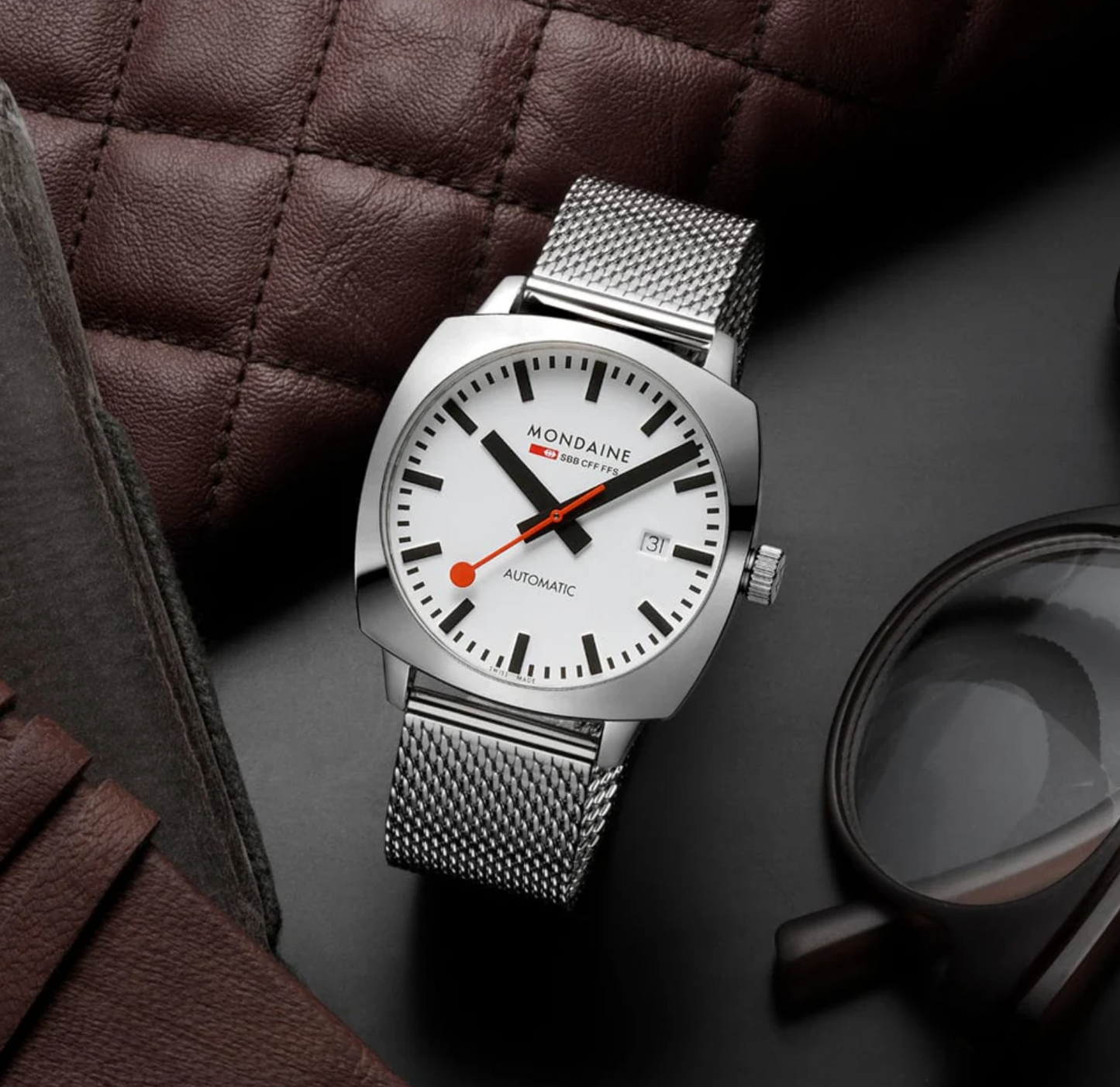 Share Mondaine MSL.3961B.SM Mens Swiss Watch Cushion Automatic 39mm Sapphire Crystal