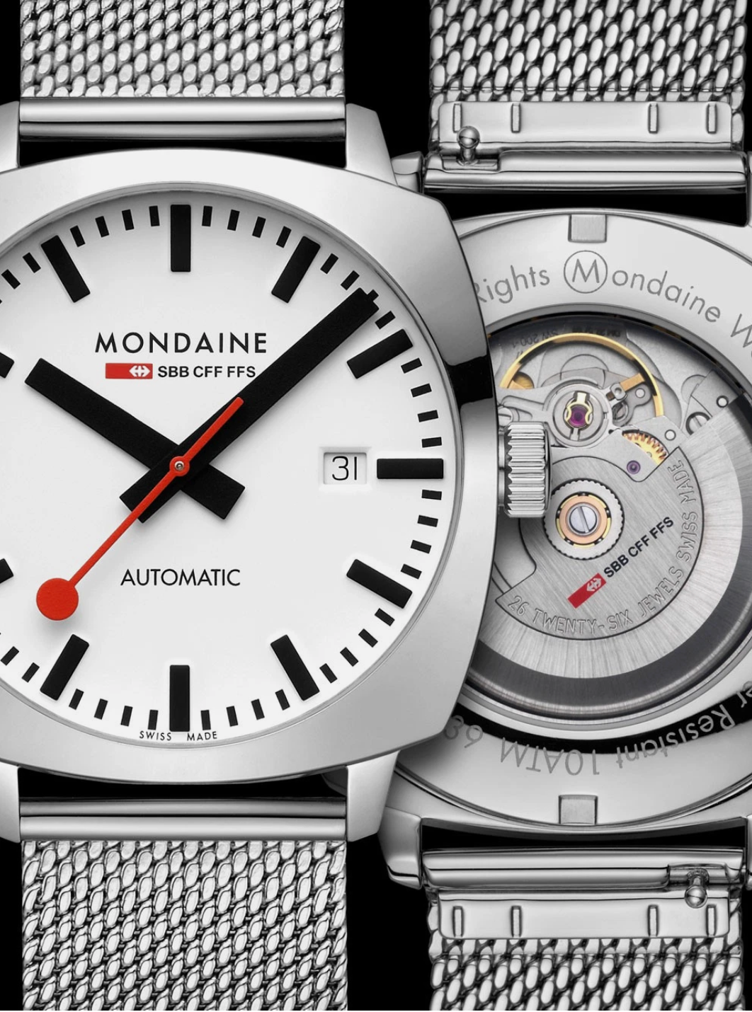 Share Mondaine MSL.3961B.SM Mens Swiss Watch Cushion Automatic 39mm Sapphire Crystal
