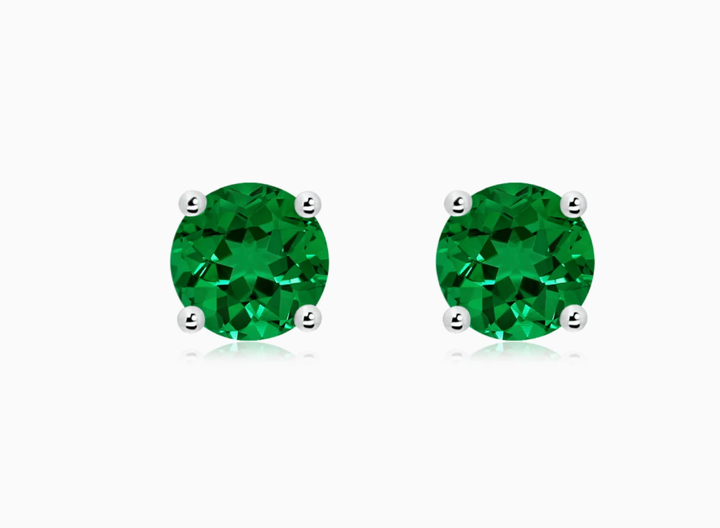 3.00 CT Lab Created Green Emerald Stud Earrings 14K White Gold 7mm Push Back