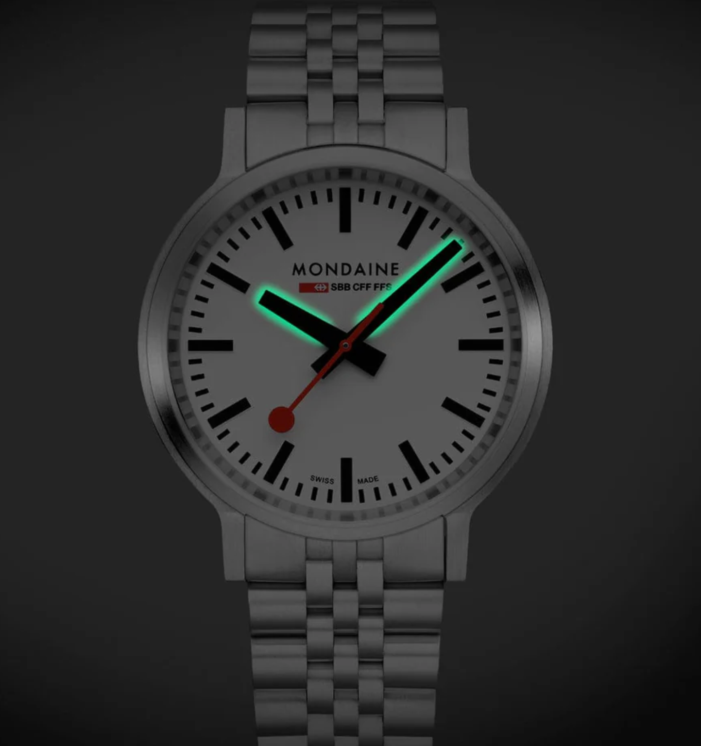 Mondaine stop2go 41mm Swiss Made White Dial Sapphire Steel Watch MST.4101B.SJ