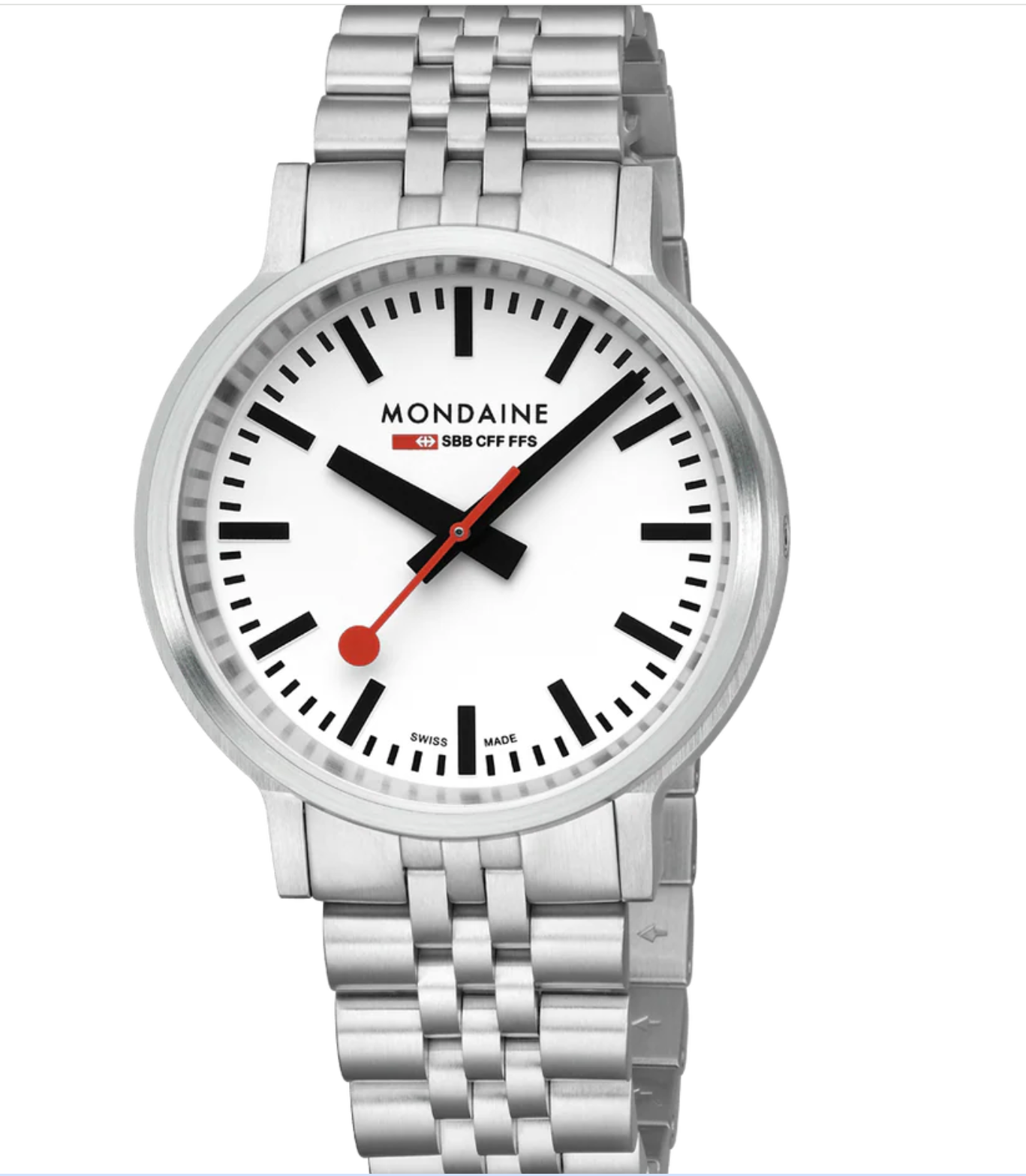 Mondaine stop2go 41mm Swiss Made White Dial Sapphire Steel Watch MST.4101B.SJ