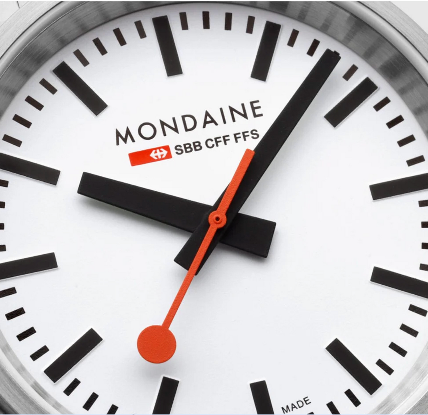 Mondaine stop2go 41mm Swiss Made White Dial Sapphire Steel Watch MST.4101B.SJ