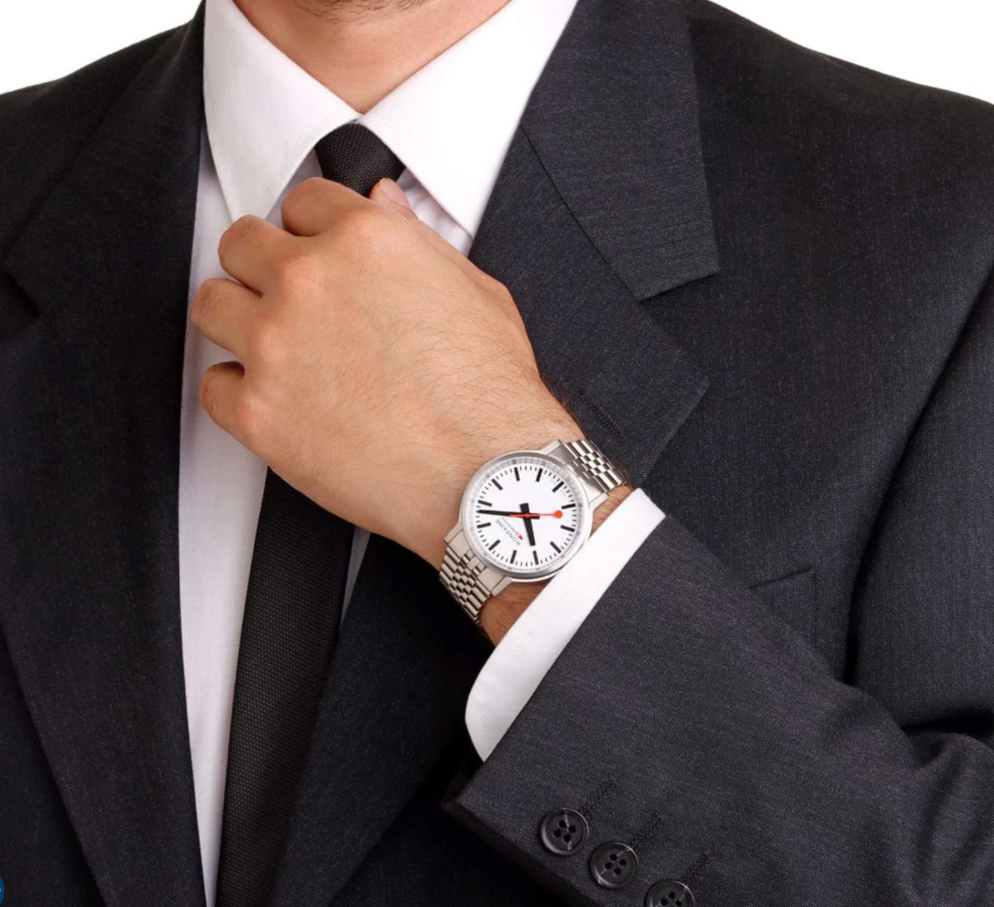 Mondaine stop2go 41mm Swiss Made White Dial Sapphire Steel Watch MST.4101B.SJ