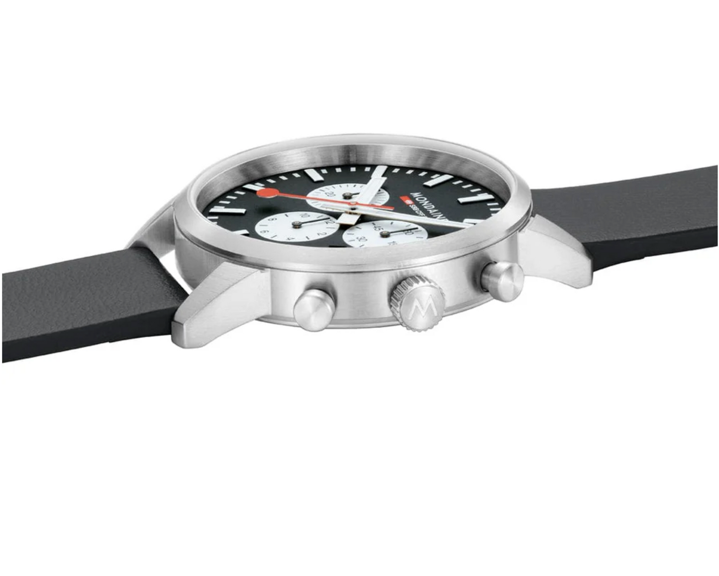 Mondaine NEO Chronograph 41mm Swiss Made Black Vegan Leather Watch MSD.41420.LBV