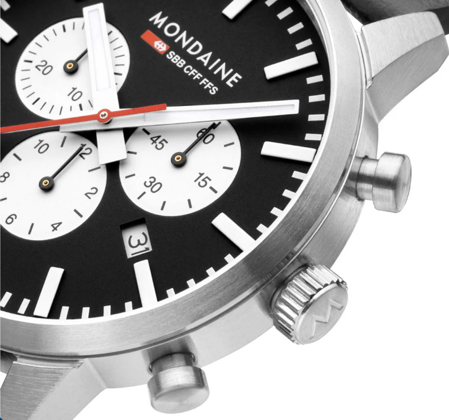 Mondaine NEO Chronograph 41mm Swiss Made Black Vegan Leather Watch MSD.41420.LBV