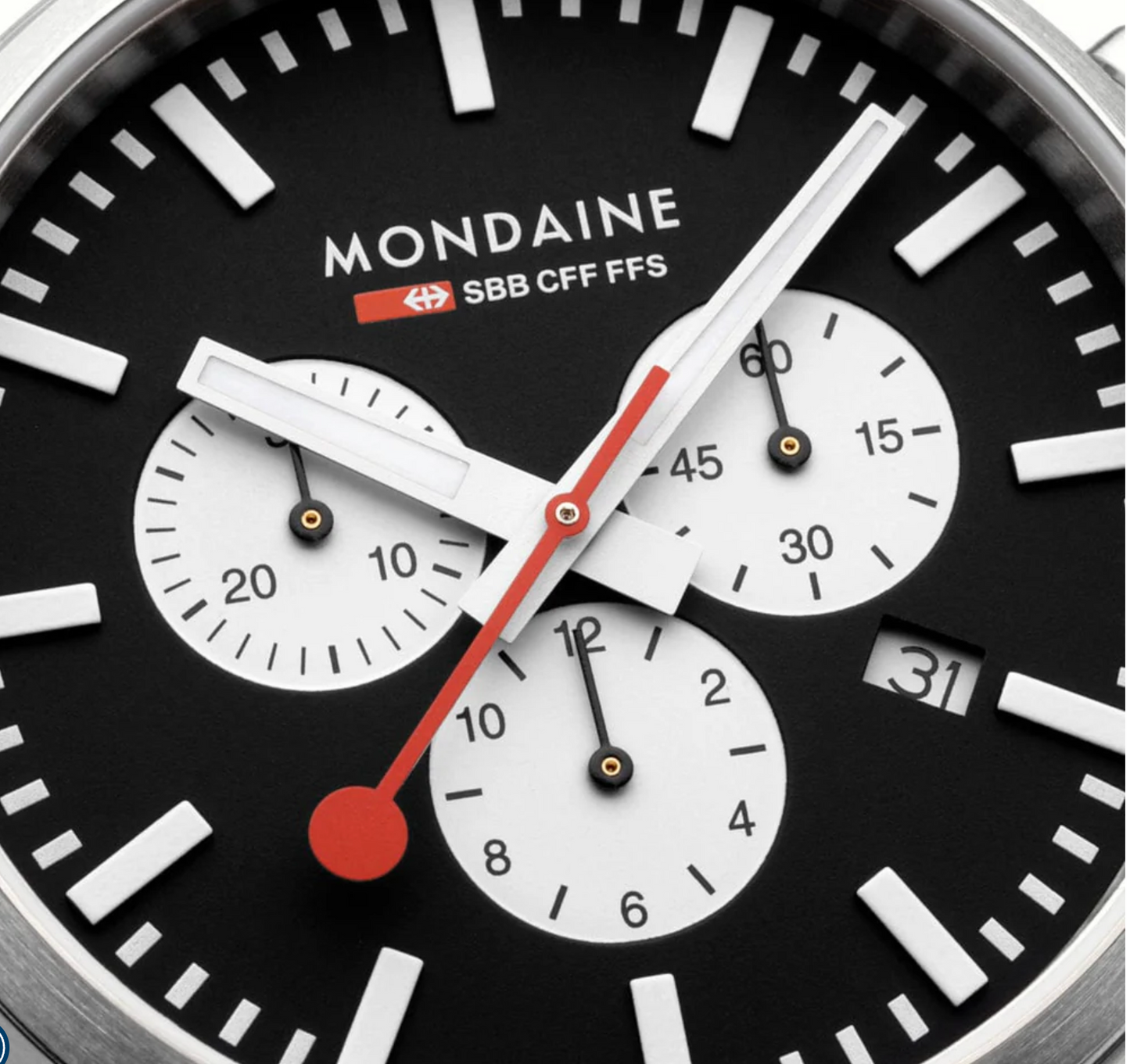 Mondaine NEO Chronograph 41mm Swiss Made Black Vegan Leather Watch MSD.41420.LBV