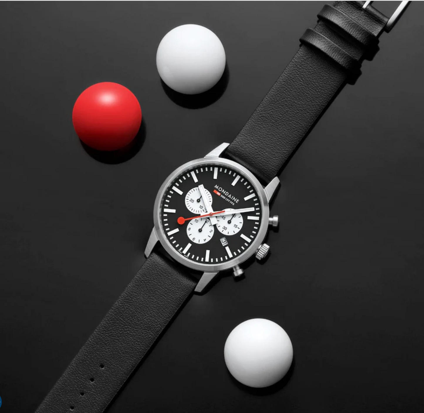 Mondaine NEO Chronograph 41mm Swiss Made Black Vegan Leather Watch MSD.41420.LBV