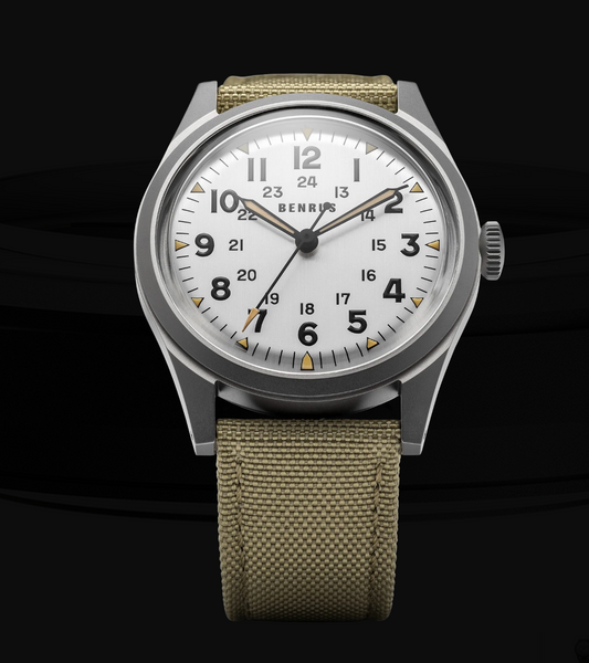 Benrus DTU White Dial Swiss Automatic Field Watch 38mm Sapphire Crystal ETA 2892