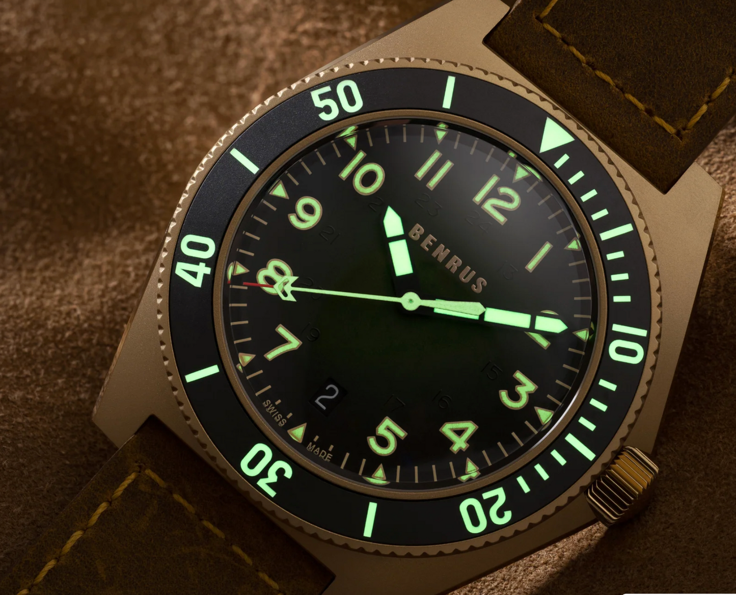 Benrus TYPE 2 UJ Swiss Made Automatic Watch 41.5mm Bronze PVD Sapphire Crystal