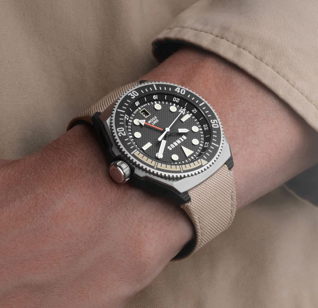 New BENRUS Type 3X Black GMT Automatic 42mm Carbon Titanium ETA 2893 Mens Watch