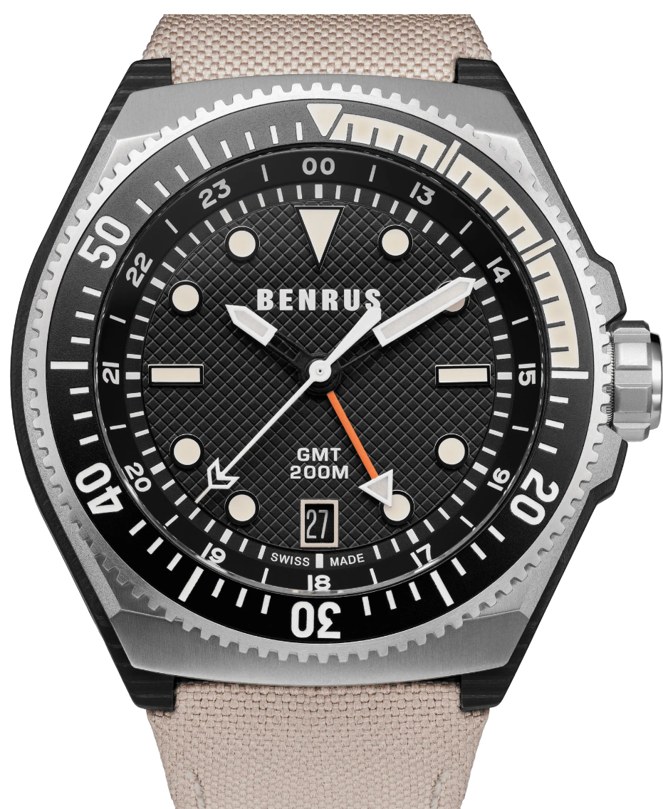 New BENRUS Type 3X Black GMT Automatic 42mm Carbon Titanium ETA 2893 Mens Watch