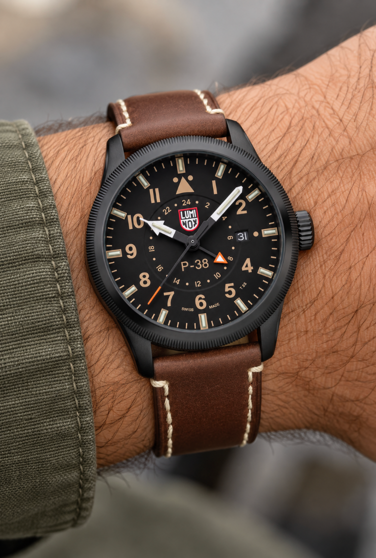 Luminox P-38 Lightning Sandstorm GMT Swiss Made Pilot Watch 42mm XA.9526