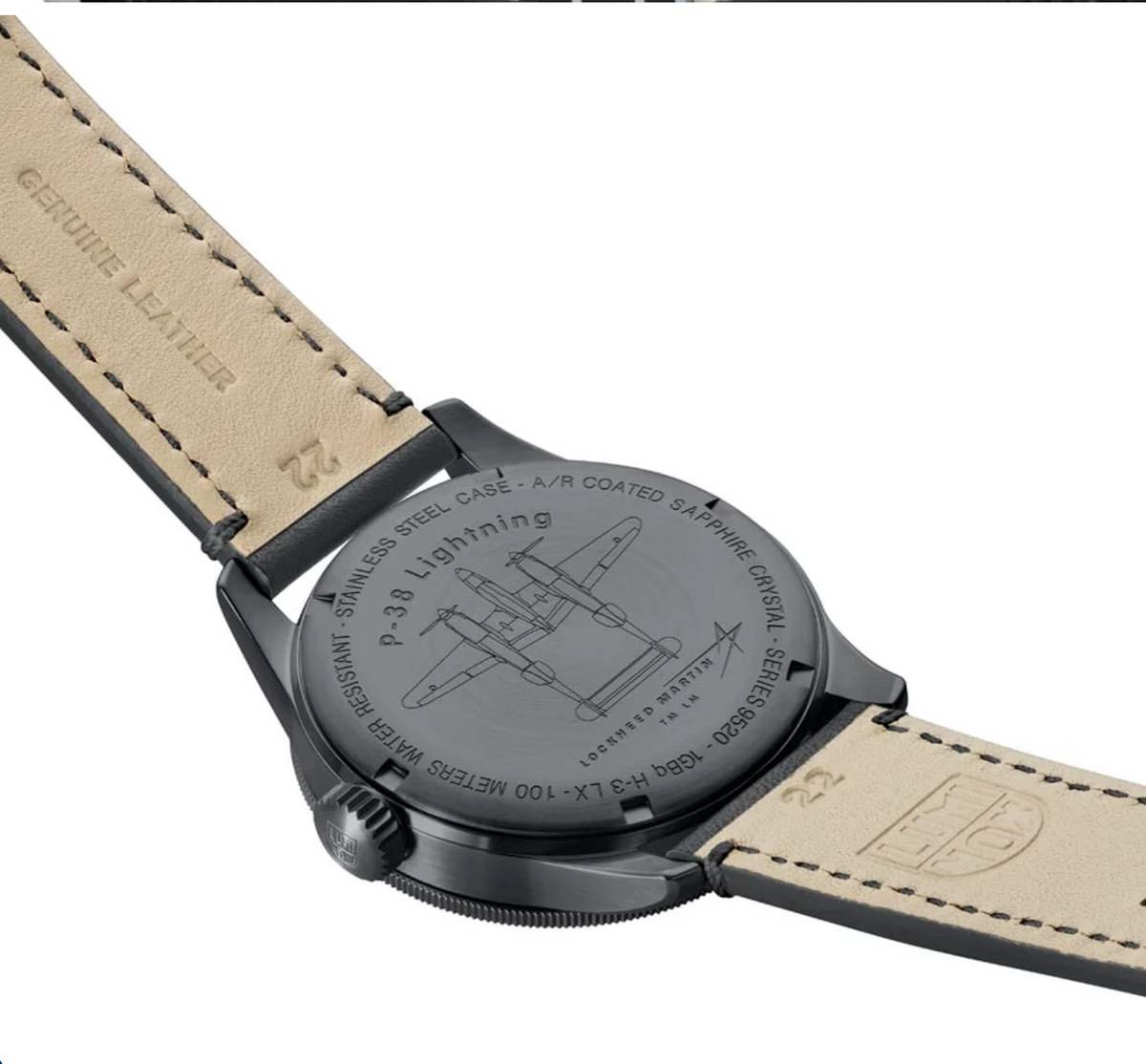 Luminox P-38 Lightning XA.9531 Pilot GMT 42mm Swiss Made Black Men's Leather Watch Sapphire Crystal