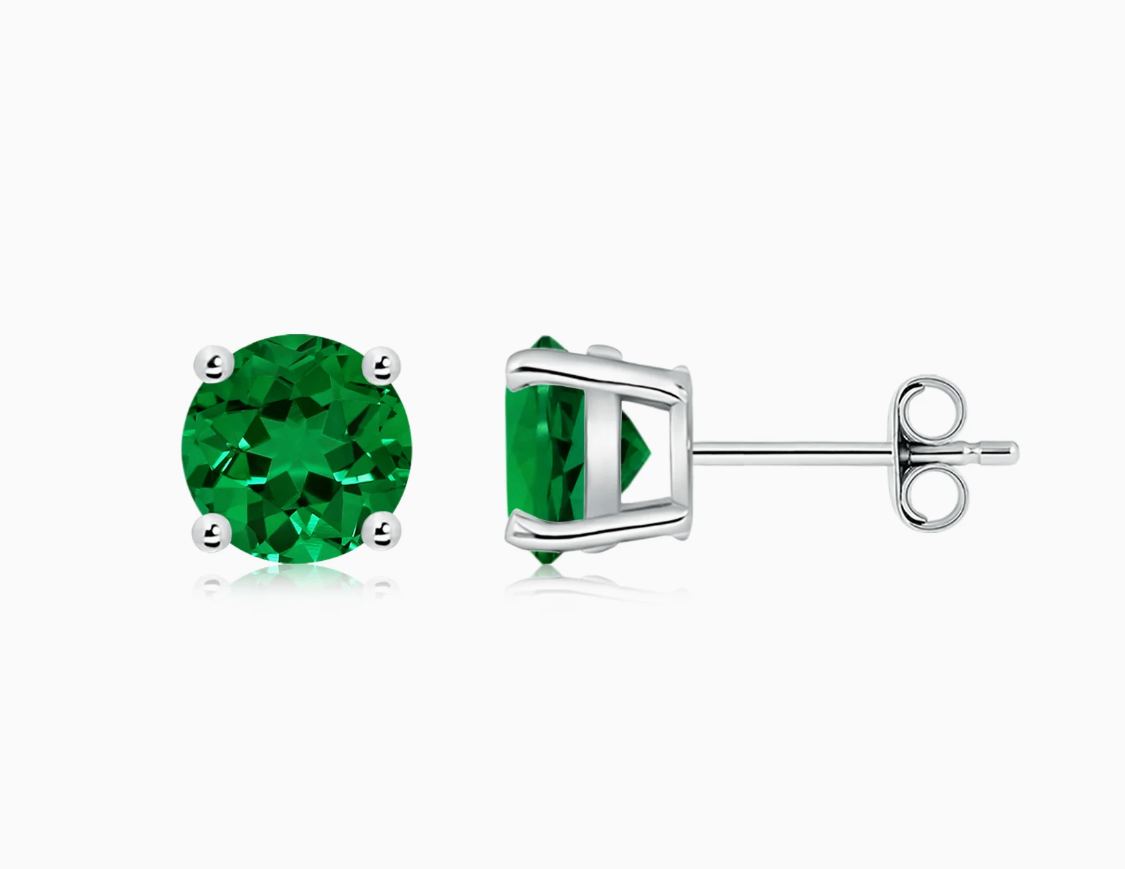 3.00 CT Lab Created Green Emerald Stud Earrings 14K White Gold 7mm Push Back