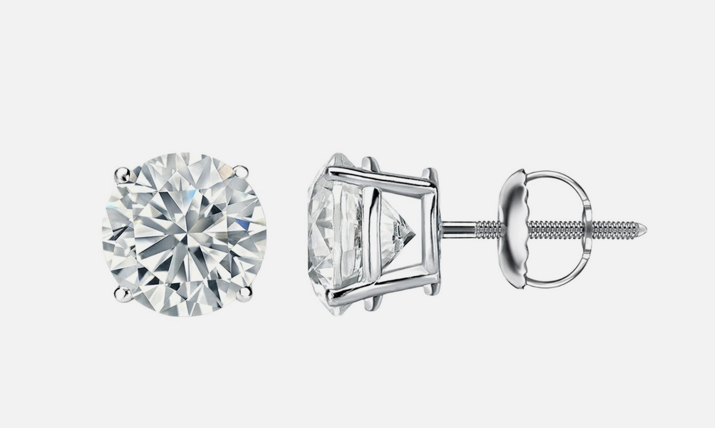 2.00 Ct Round Cut Certified VS1/E Lab Grown Diamond Stud Earrings 14K White Gold 7mm Screw Back