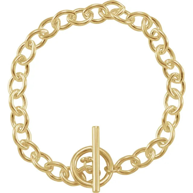 14k Solid Yellow Gold Plated Heavy Duty Bracelet Toggle 8” Long Made in Italy