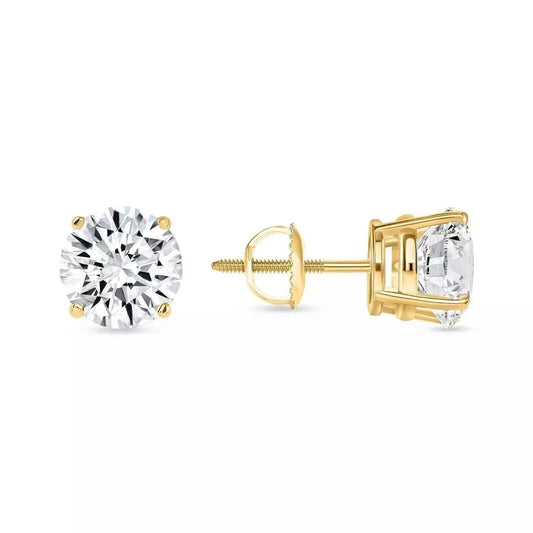 1.00 Ct Round Certified VVS1/E Lab Grown Diamond Earrings 14k Solid Yellow Gold 6mm Screw Back