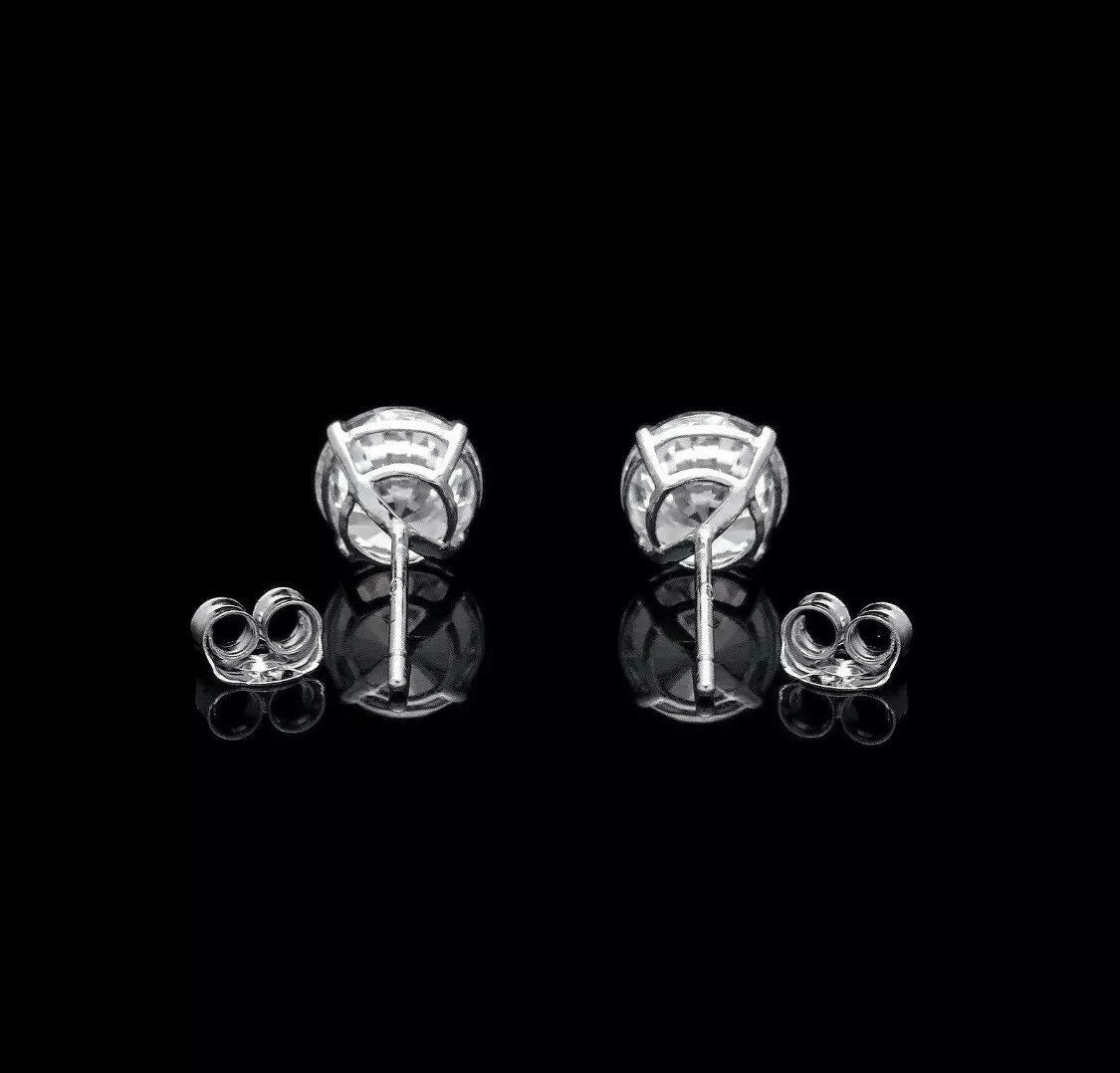 5.00 Carat Round 14k White Gold Stud Earrings w/Push Back Pierced 9mm Great Deal