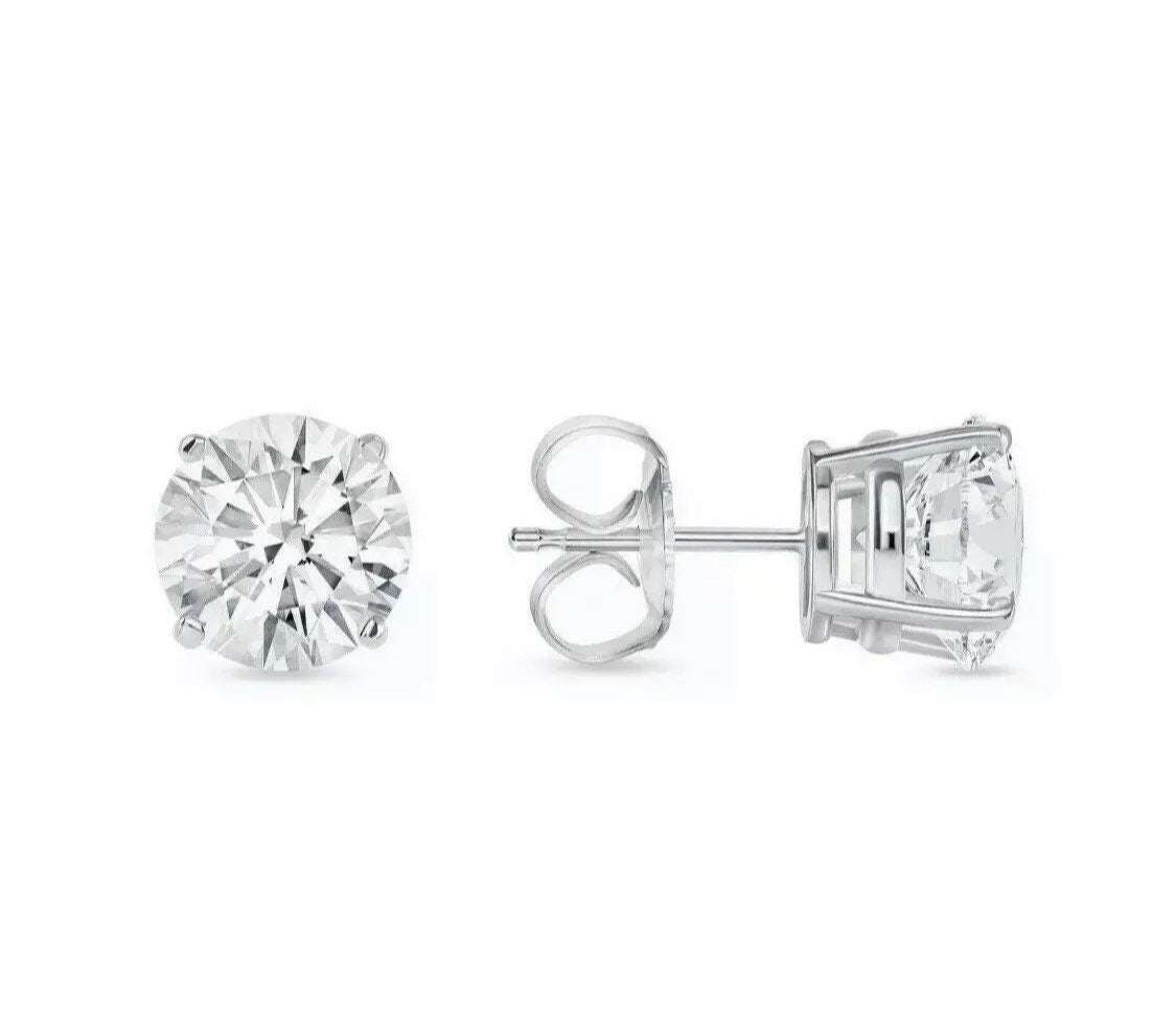 5.00 Carat Round 14k White Gold Stud Earrings w/Push Back Pierced 9mm Great Deal