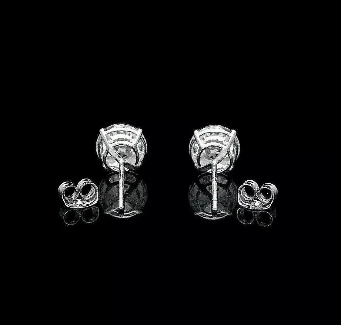 4.00 Carat Round Cut VVS1/D Solitaire Stud Earring 14K White Gold 7mm Push Back Top Quality Retail Value 495