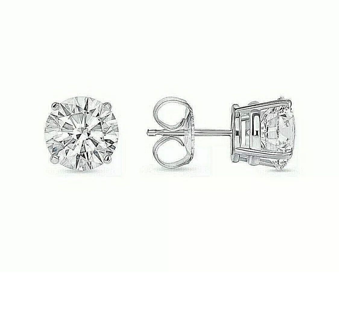 4.00 Carat Round Cut VVS1/D Solitaire Stud Earring 14K White Gold 7mm Push Back Top Quality Retail Value 495