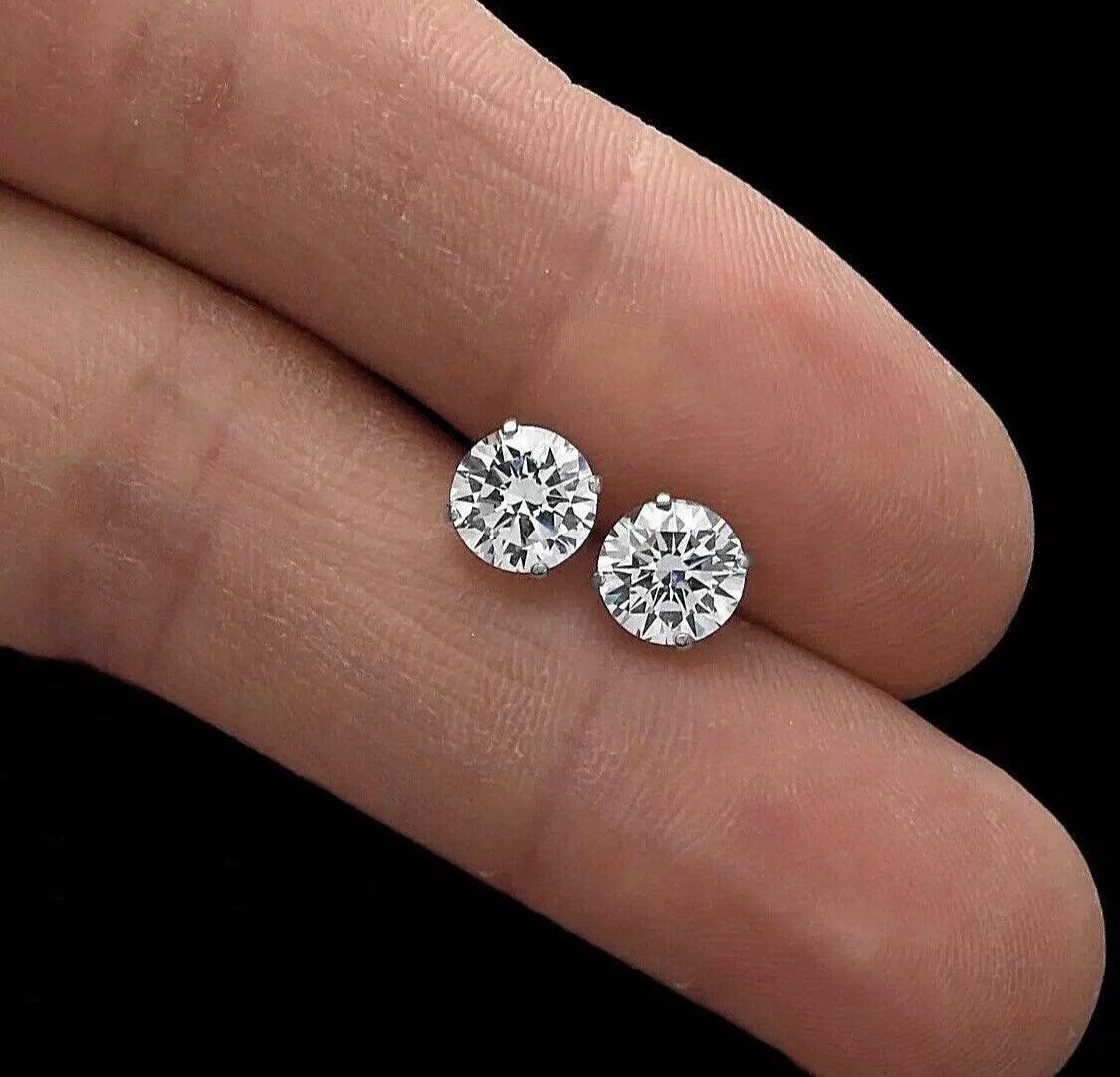 4.00 Carat Round Cut VVS1/D Solitaire Stud Earring 14K White Gold 7mm Push Back Top Quality Retail Value 495