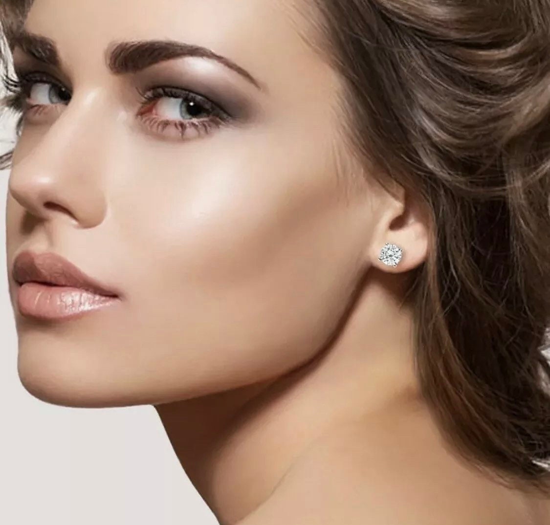 4.00 Carat Round Cut VVS1/D Solitaire Stud Earring 14K White Gold 7mm Push Back Top Quality Retail Value 495